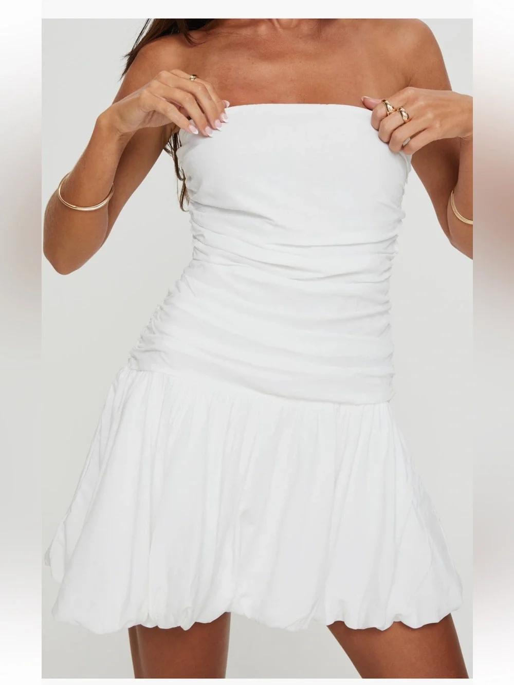 Princess Polly Glamour Girl Strapless Bubble Hem mini dress white size 6 NWT